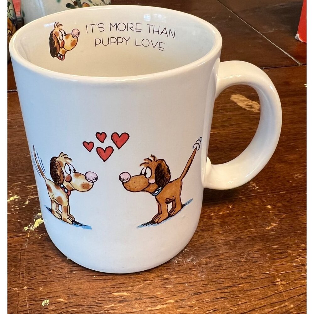 Its More Than Puppy Love Ceramic Mug VTG Papel 12 Oz Japan phrase inside dogs